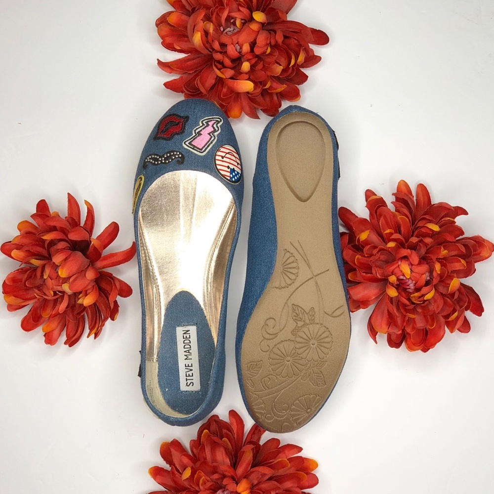 Steve Madden Women's Happy Embroidered Denim Flats
